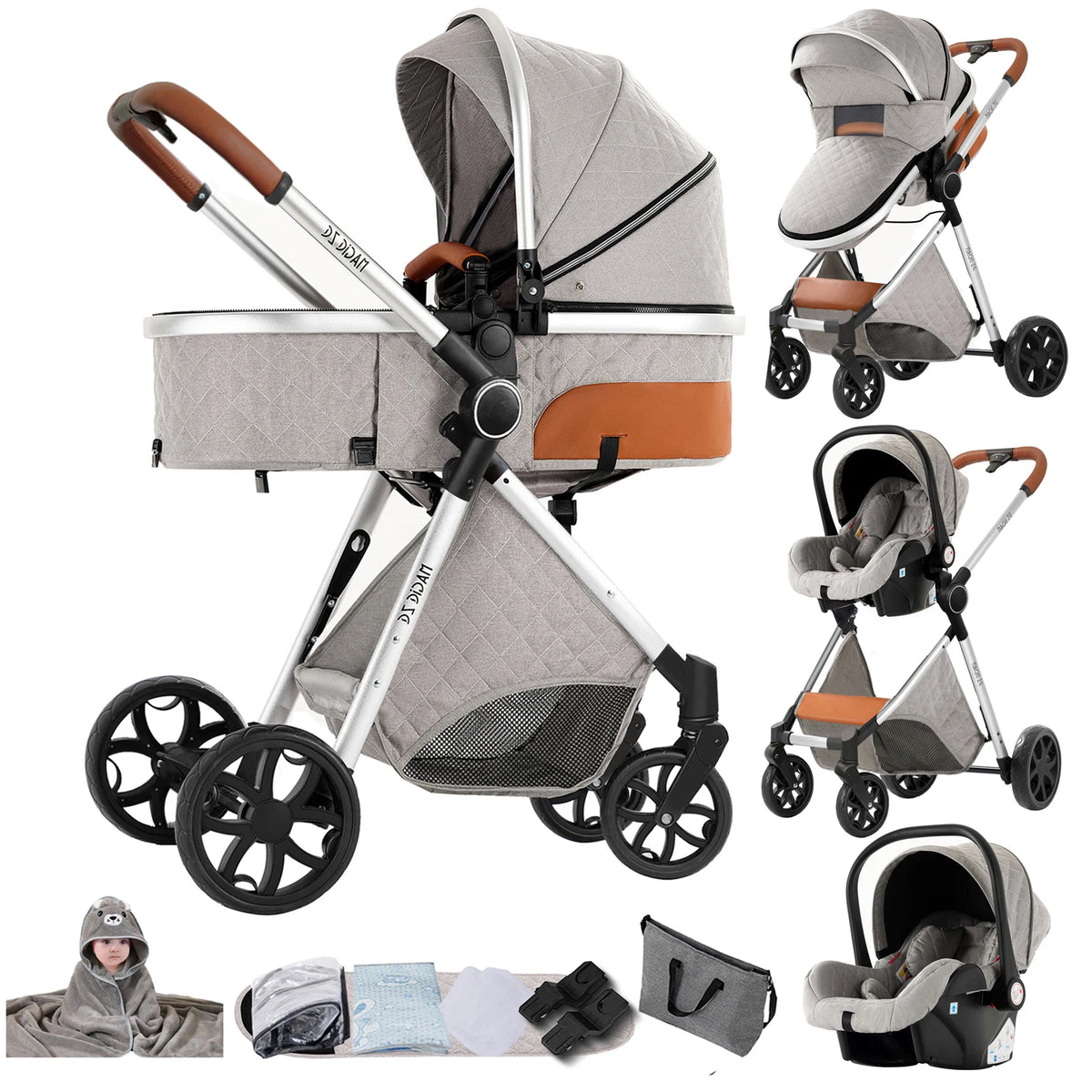 Passeggino Magic ZC 3 in 1, Sistema da Viaggio Compatto e Pieghevole con Navicella, Seggiolino Auto per Neonati e Seduta Reversibile, Carrozzina High Landscape, Ruote Ammortizzate, Manubrio Regolabile, Chiusura con Una Mano,