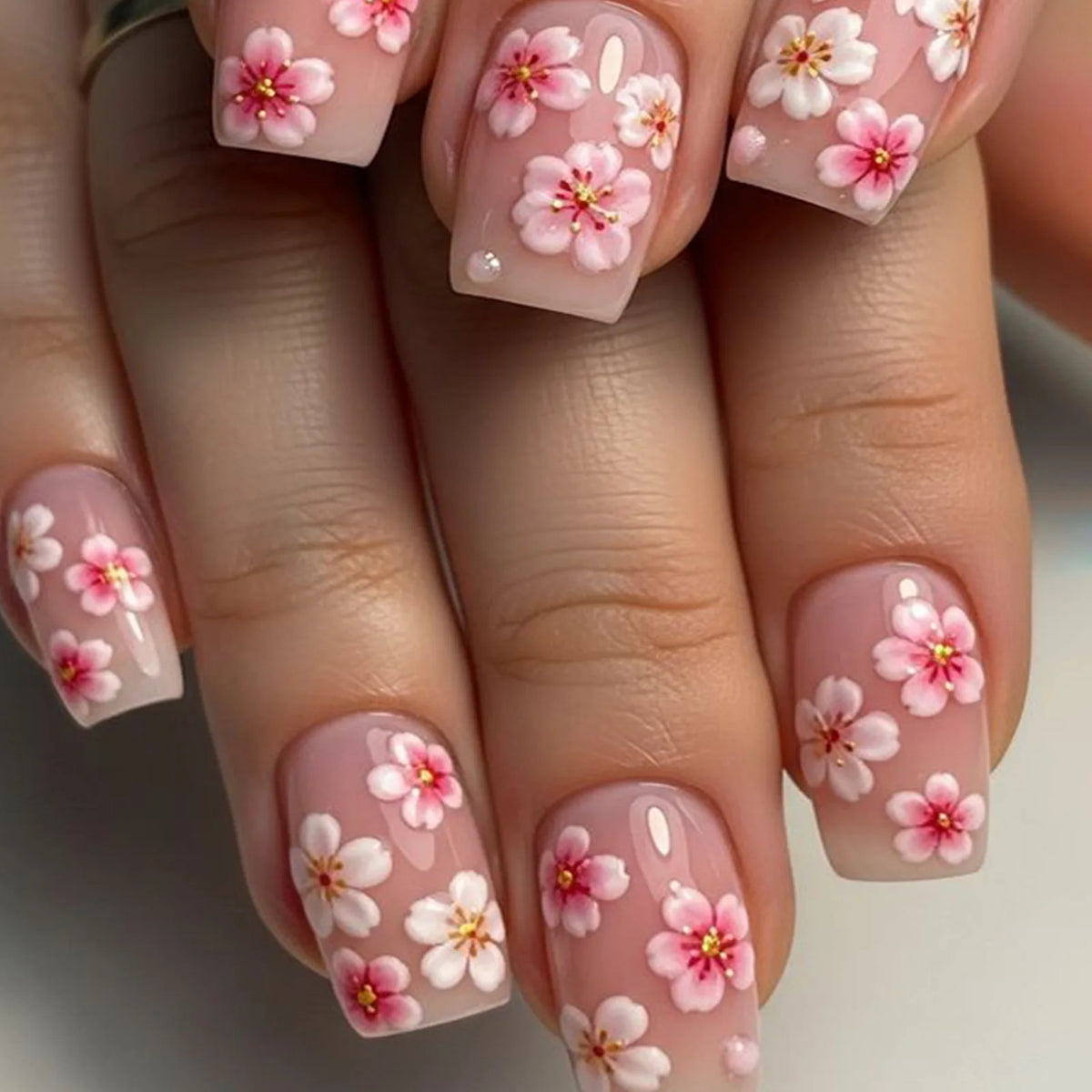 24 pezzi Stampa sulle unghie Design floreale Balletto di media lunghezza Unghie finte Moda Marrone Copertura completa Suggerimenti per manicure Set di unghie finte danneggiabili