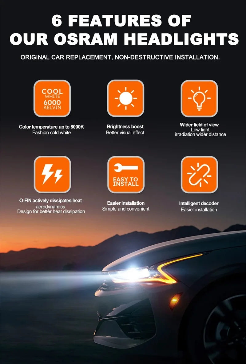 OSRAM H4 H7 H11 LED XLZ-40W Faro per auto H8 H16 HB3 HB4 9005 9006 9012 LEDriving Super Bright 6000K LED bianco Auto Upgarde Lampade