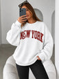 Felpa con stampa a tema New York, felpa da donna con collo alla marinara e fodera in pile, felpe sportive e per il tempo libero, ideali per l’autunno e l’inverno.
