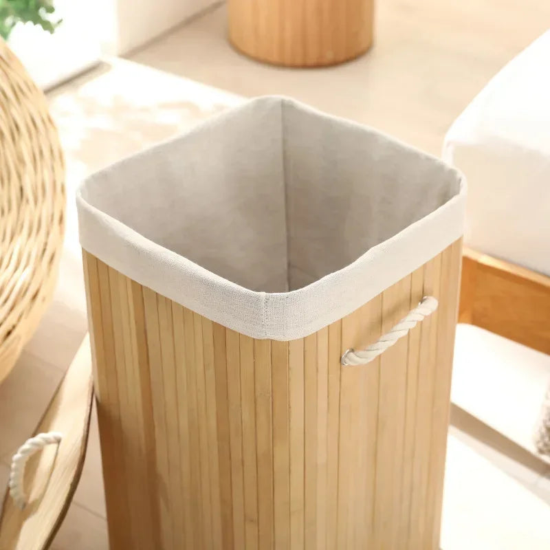 Cesto per Bucato Pieghevole di Grande Capacità, Contenitore in Bambù Rotondo per Organizzare Vestiti, Cesto Compatto per la Casa
