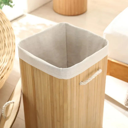 Cesto per Bucato Pieghevole di Grande Capacità, Contenitore in Bambù Rotondo per Organizzare Vestiti, Cesto Compatto per la Casa