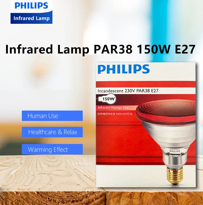 Lampada a infrarossi Philips PAR38 150W E27 Uso umano Luce incandescente a calore rosso IR Comfort Lampadina 230V per assistenza sanitaria e relax
