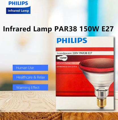 Lampada a infrarossi Philips PAR38 150W E27 Uso umano Luce incandescente a calore rosso IR Comfort Lampadina 230V per assistenza sanitaria e relax