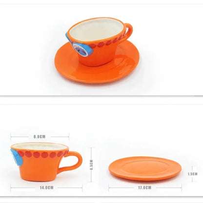 Tazza da caffè e piattino del fumetto Tazze d'acqua a forma di cappello creativo Cosplay Anime Chopper Ace Sabo Tazza in ceramica Piatto da dessert Regali