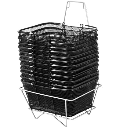 VEVOR Cestini Spesa con Manici, Cestino Spesa in Metallo Nero, Cestino Spesa Portatile in Filo, Set Cestini Spesa in Rete Metallica Nera per Supermercati, Spesa Negozi al Dettaglio, Nero 12 Pezzi