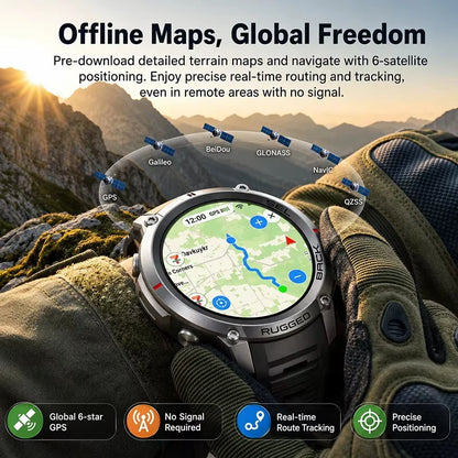 2026 NUOVO Smartwatch con Mappe Offline per Uomo, Display AMOLED HD da 1,43 Pollici, GPS Esterno Integrato, Bussola, Altimetro, Impermeabile 5ATM, Orologio Sportivo per Nuoto, Ciclismo e Corsa