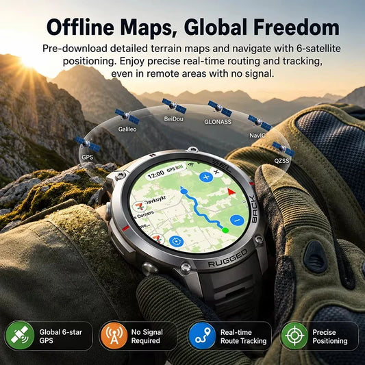 2026 NUOVO Smartwatch con Mappe Offline per Uomo, Display AMOLED HD da 1,43 Pollici, GPS Esterno Integrato, Bussola, Altimetro, Impermeabile 5ATM, Orologio Sportivo per Nuoto, Ciclismo e Corsa