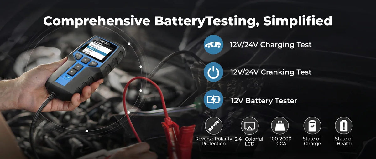TOPDON BT200 Tester batteria portatile Strumenti di test di avviamento di ricarica per auto 12V Monitor batteria diagnostica automobilistica 100-2000CCA