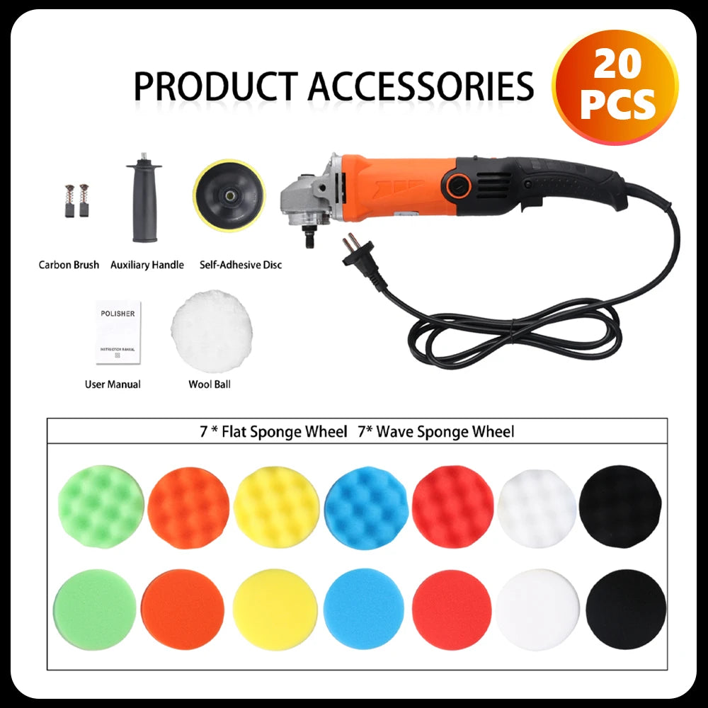 Lucidatrice Rotativa per Auto Podofo 1200W con Manico Staccabile per Lucidatura e Ceratura di Barche e Auto, Lucidatrice Rotativa a Spugna 8800RPM