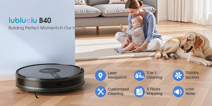 Lubluelu B40 Robot Aspirapolvere e Lavapavimenti, Aspirazione Potente 5800Pa, 180 Minuti di Autonomia, Controllo APP, Mappatura Intelligente, 34 Zone Proibite