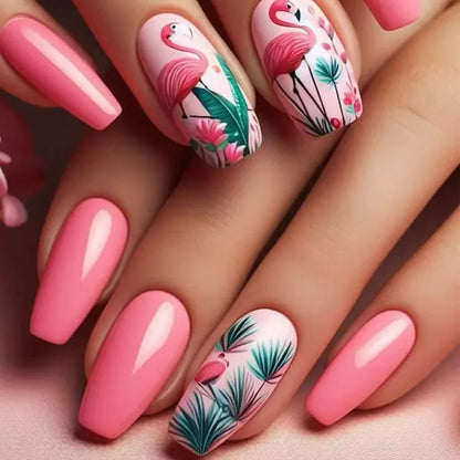 24 pezzi Stampa sulle unghie Design floreale Balletto di media lunghezza Unghie finte Moda Marrone Copertura completa Suggerimenti per manicure Set di unghie finte danneggiabili