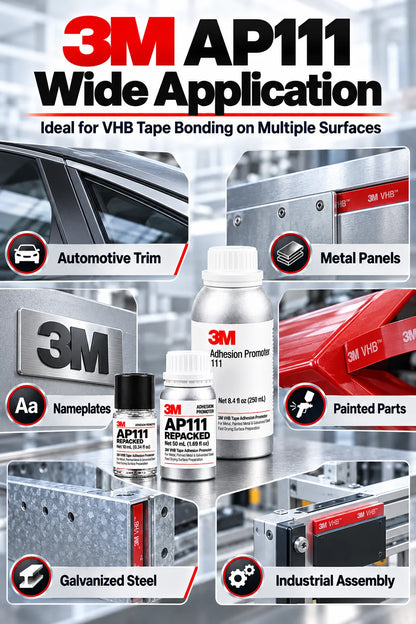 3M AP111 Promotore di Adesione, Primer per Nastro VHB ad Asciugatura Rapida, Preparazione Superficie per Metallo, Acciaio Verniciato e Zincato, Uso Automobilistico, 10ml 50ml
