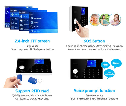 Sistema di Allarme KERUI WIFI GSM con Supporto per 3 Zone Cablate, Allarme Domestico Antifurto Compatibile con Tuya Smart, Sensore PIR 433MHz per Protezione di Sicurezza