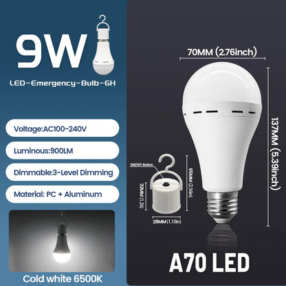 1-10 pezzi lampadina a LED ricaricabile AC100-240V E27 7W 9W 12W lampadina di emergenza per energia domestica campeggio esterno portico lampade da giardino