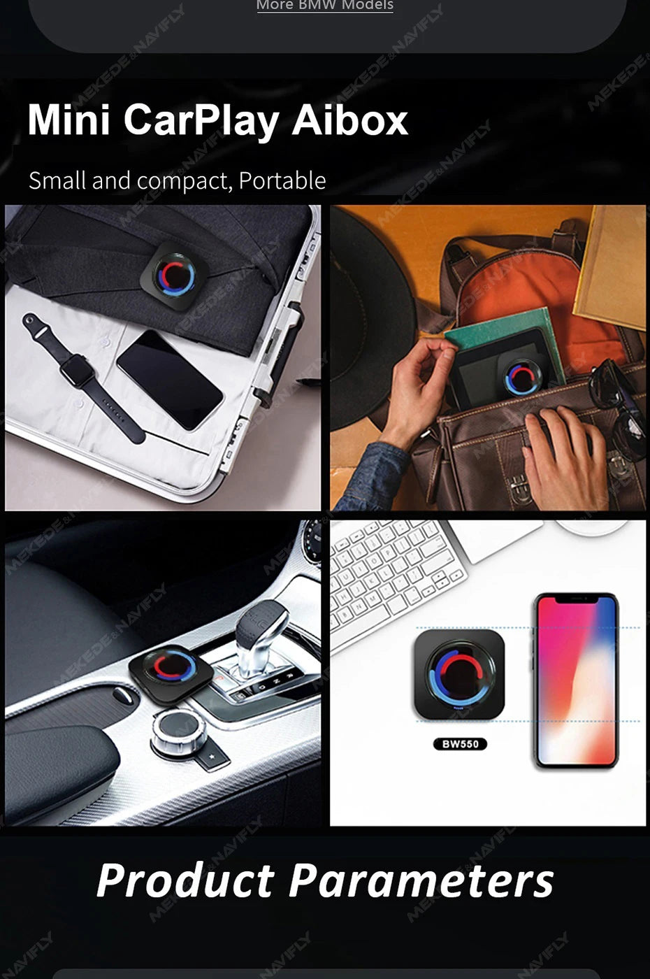 Mekede Android 13, processore a 8 core, 8 GB di RAM, 128 GB di memoria, TV box portatile, CarPlay wireless, Android Auto wireless, navigazione GPS, menu multimediale, equalizzatore, compatibile con BMW ID6, ID7, ID8, ID9, sup