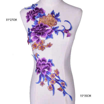 Tessuto per toppe ricamate con fiori eleganti viola per abiti, tende per la casa, accessori per abbigliamento da festa, riparazioni di applique per cucire