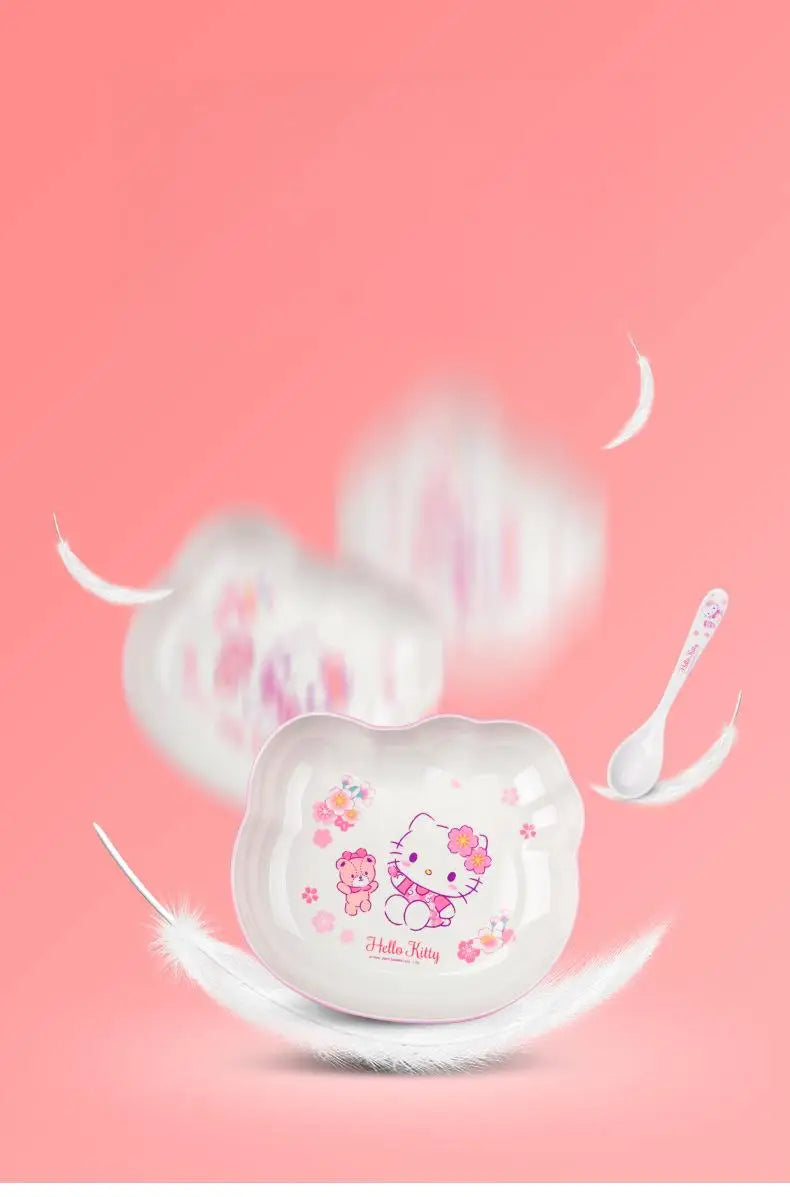 Set di stoviglie in melamina Hello Kitty per bambini - Ciotole, piatti, cucchiai e tazze anti-scottatura con simpatico design a cartoni animati