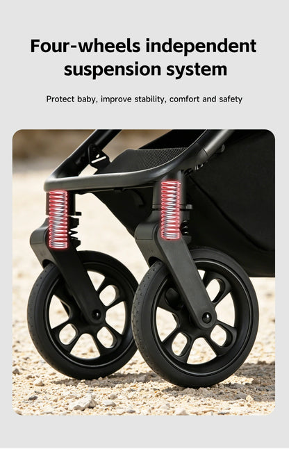 Passeggino per Neonati 3-in-1 di Lusso, Carrozzina da Viaggio Portatile con Telaio in Alluminio, Passeggino Pieghevole con Vista Panoramica