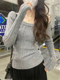Maglione casual a coste con spalle scoperte, pullover da donna a maniche lunghe, maglietta basic bianca, pullover slim, top sexy da donna con una spalla scoperta, nuovo
