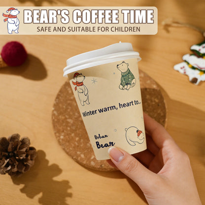 Bicchieri di carta usa e getta con motivo orso polare, polpa di bambù, panda, gatto, bicchieri di carta, stampa animalier, tazze da caffè con coperchio per uso domestico