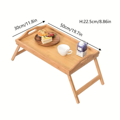 Vassoio Multifunzionale in Legno con Gambe Pieghevoli - Tavolino in Bambù 50x30 cm - Colazione con Maniglie, Gambe Retrattili, Ideale per Letto, Divano e PC, ciotola tibetana, piatti decorativi, fruttiera, organizer, ciotola