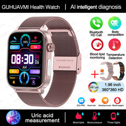 2025 Nuovo AI Diagnosi Lipidi nel sangue Acido urico Test di composizione corporea Smart Watch per uomo ECG + PPG Chiamata Bluetooth Salute Smartwatch
