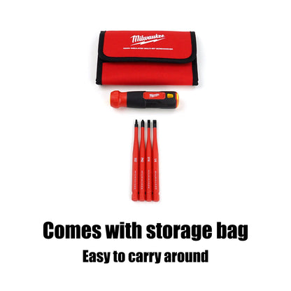Milwaukee Set Cacciaviti Isolati 4-in-1 1000V con Punte Sottili Intercambiabili, Set Cacciaviti Multiuso, Utensile Manuale 48-22-2216