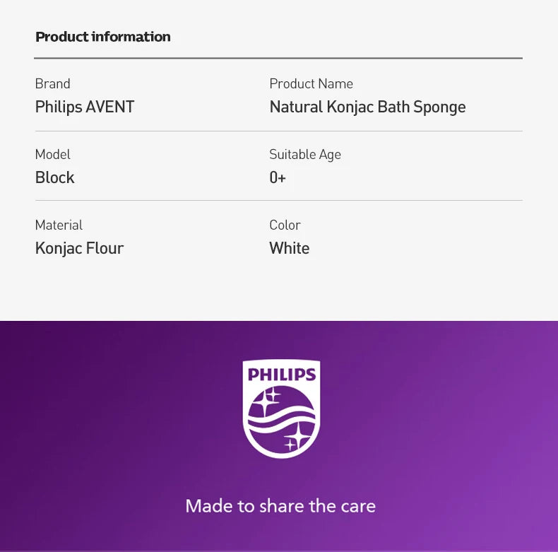 Philips AVENT Spugna da Bagno per Neonati in Konjac, Materiale Vegetale Naturale, Spugna Morbida per la Pulizia della Pelle Delicata dei Neonati