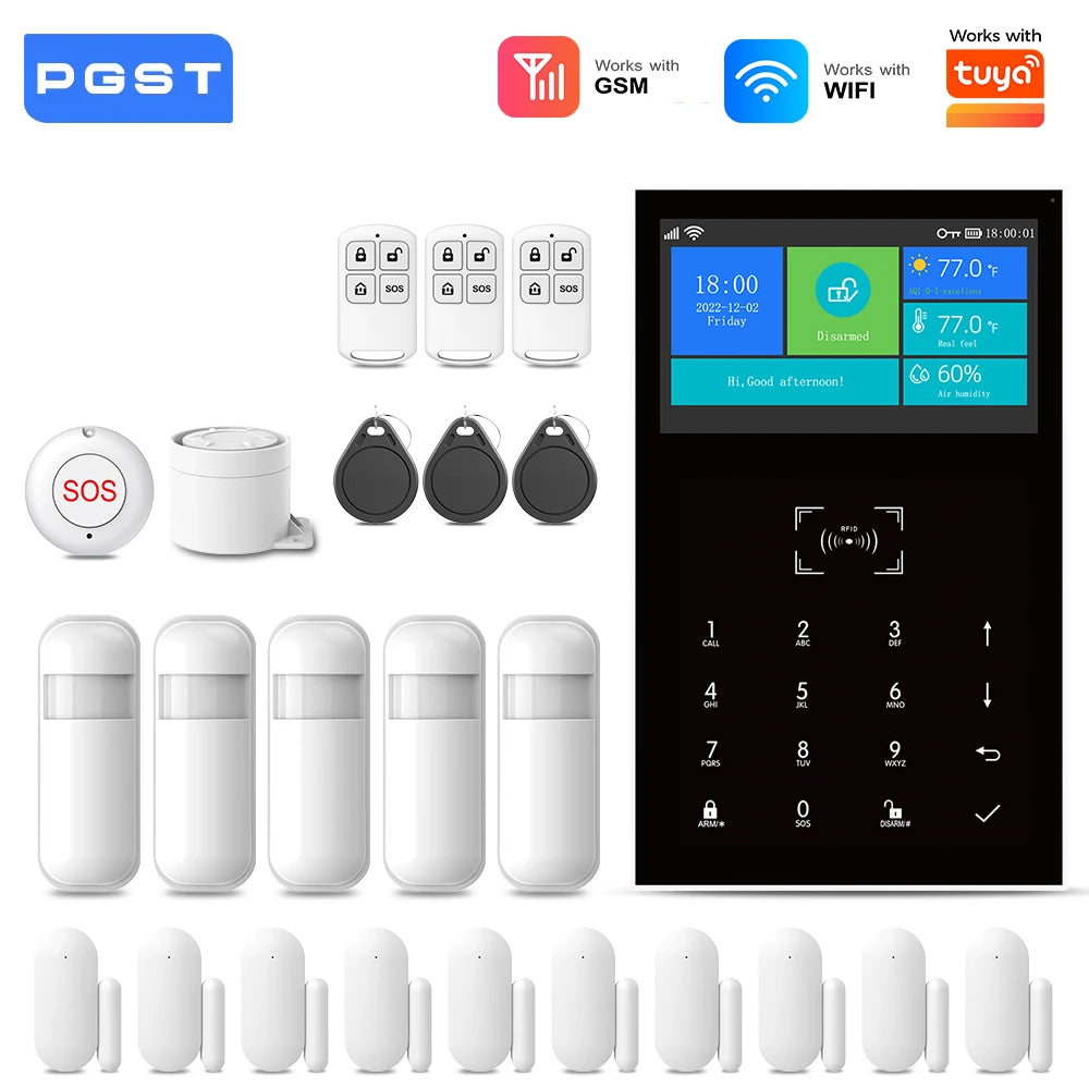 PG109 Sistema di Allarme Antifurto WiFi GSM da 4,3 Pollici per Casa, Compatibile con App Tuya, Controllo con Display della Temperatura