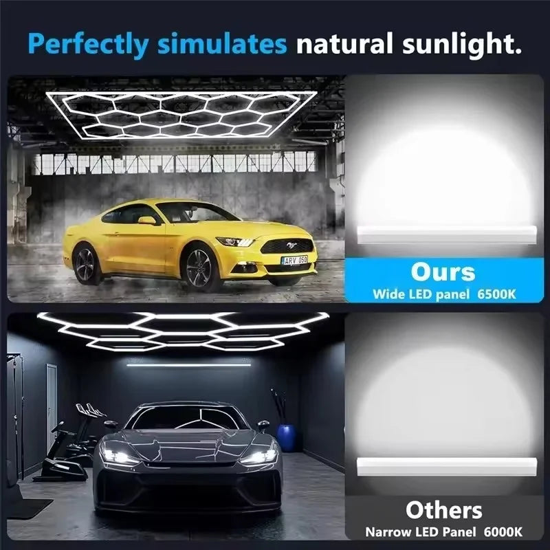 14 griglie con telaio luci da garage esagonali 6500K 672W a nido d'ape led per officina barbiere palestra soffitto negozio seminterrato
