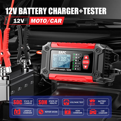 Nuovo 2in1 Smart Caricabatteria per auto Tester del sistema Analizzatore batteria per auto moto per batterie al litio LiFePo4 al piombo acido AGM GEL