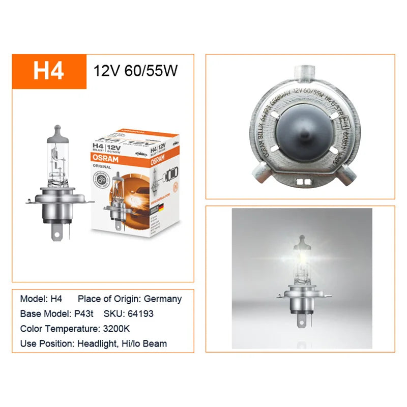 OSRAM H4 H7 H11 12V faro alogeno lampada originale per auto 3200K bianco caldo Standard autentico lampadina Made in Germany (1 pz)