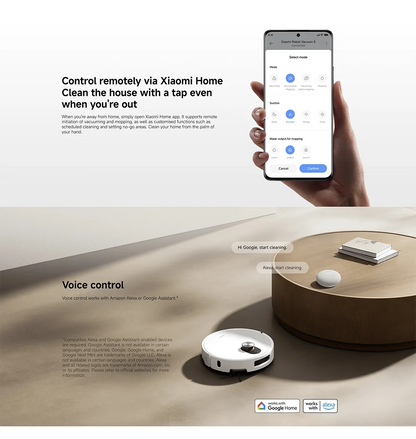 Versione Globale Xiaomi Robot Vacuum 5 Potenza Nominale 55W Capacità Nominale 4800mAh Controllo tramite APP Controllo Vocale Intelligente Aspirazione 20000Pa Aspirapolvere con Mop Estensibile e Spazzola Laterale Sistema di A