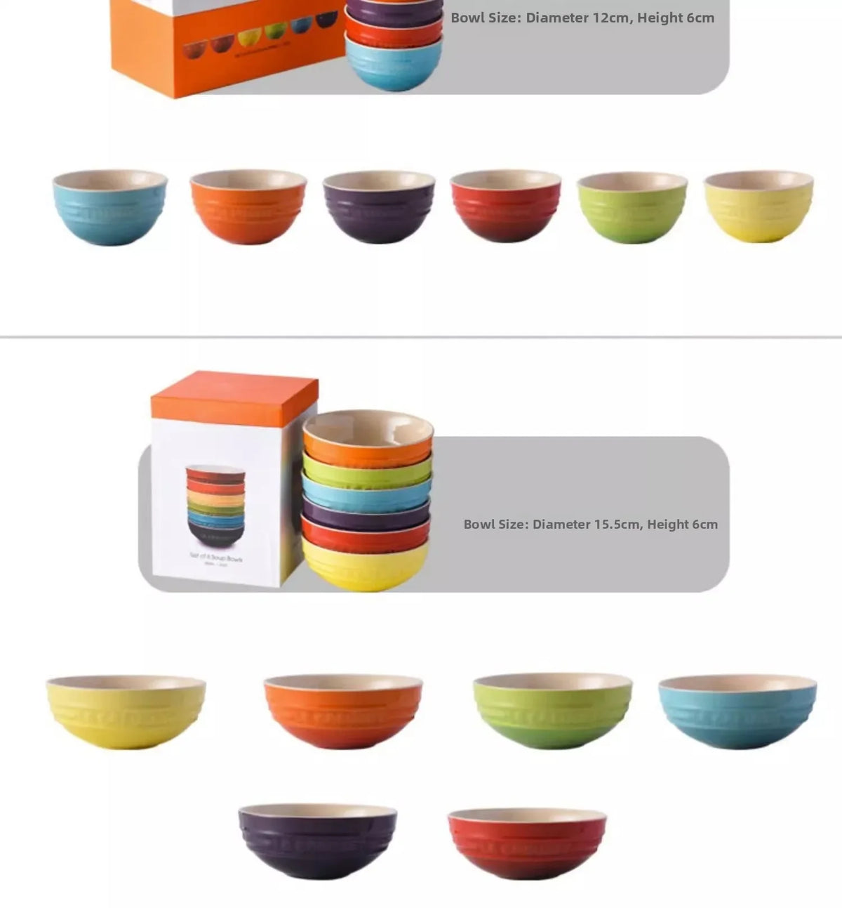 Set di ciotole per dessert colorate Le Creuset, stoviglie in ceramica, ciotola per riso, ciotola per zuppa, set regalo in confezione regalo, forma rotonda di lusso, per uso adulto