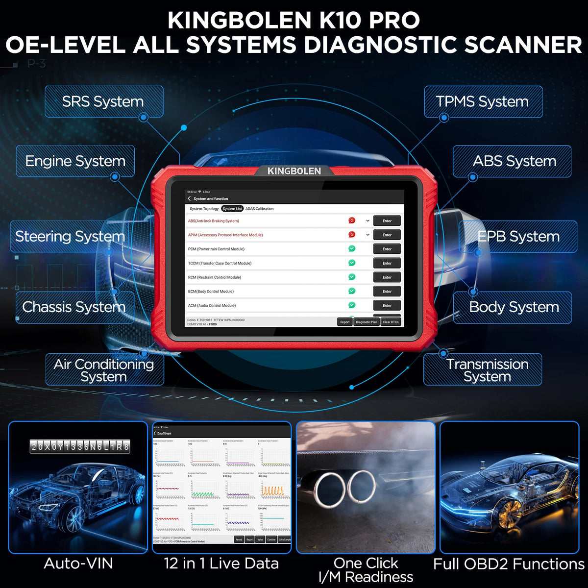 Ultimo Modello 2026 KINGBOLEN K10 PRO/K10 ELITE Strumento Diagnostico con Diagramma Topologico Completo del Sistema, Scanner Auto OBD OBD2 CANFD DOIP, 40+ Funzioni di Reset
