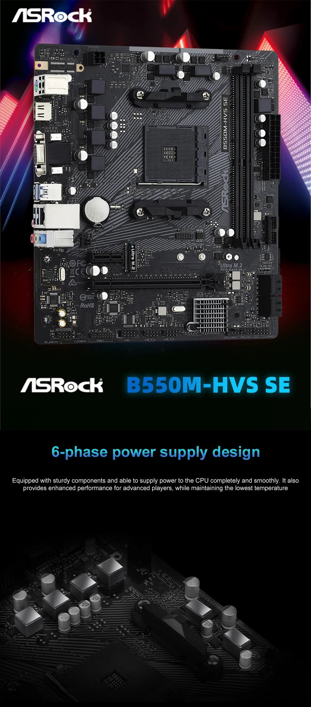 ASrock Nuovo B550M-HVS SE Schede madri DDR4 AMD B550 a doppio canale Socket AM4 Processadores 5500/5600/5600G PCI-E 4.0 16X SATA3.0