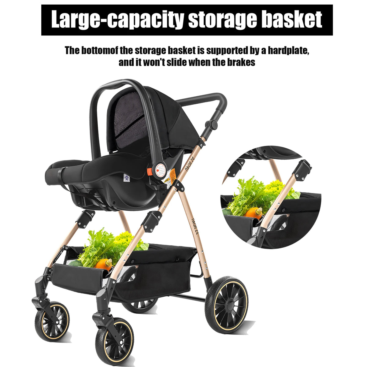 Passeggino 3-in-1 Pieghevole per Neonati con Seggiolino Auto, Sistema da Viaggio Leggero, Sicuro e Stabile, Nuovo Carrozzino