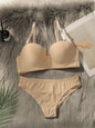 Nuovo set da 2 pezzi quotidiano in tinta unita di vendita calda con reggiseno push up con bordo in acciaio per set intimo donna J2611