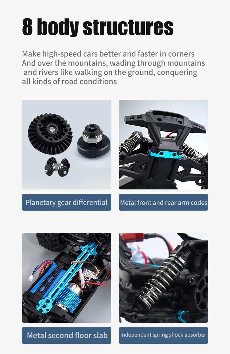 ZWN 1:16 70KM/H o 50KM/H Auto RC 4WD con LED, Auto Telecomandate ad Alta Velocità, Monster Truck da Drift per Bambini Vs Wltoys 144001 Giocattoli