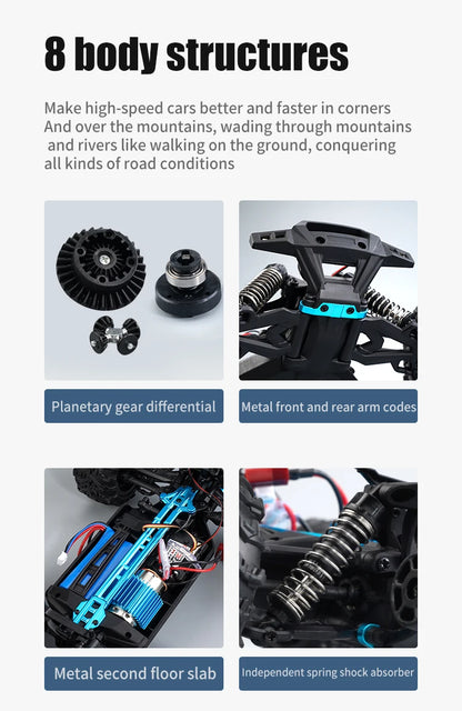 ZWN 1:16 70KM/H o 50KM/H Auto RC 4WD con LED, Auto Telecomandate ad Alta Velocità, Monster Truck da Drift per Bambini Vs Wltoys 144001 Giocattoli