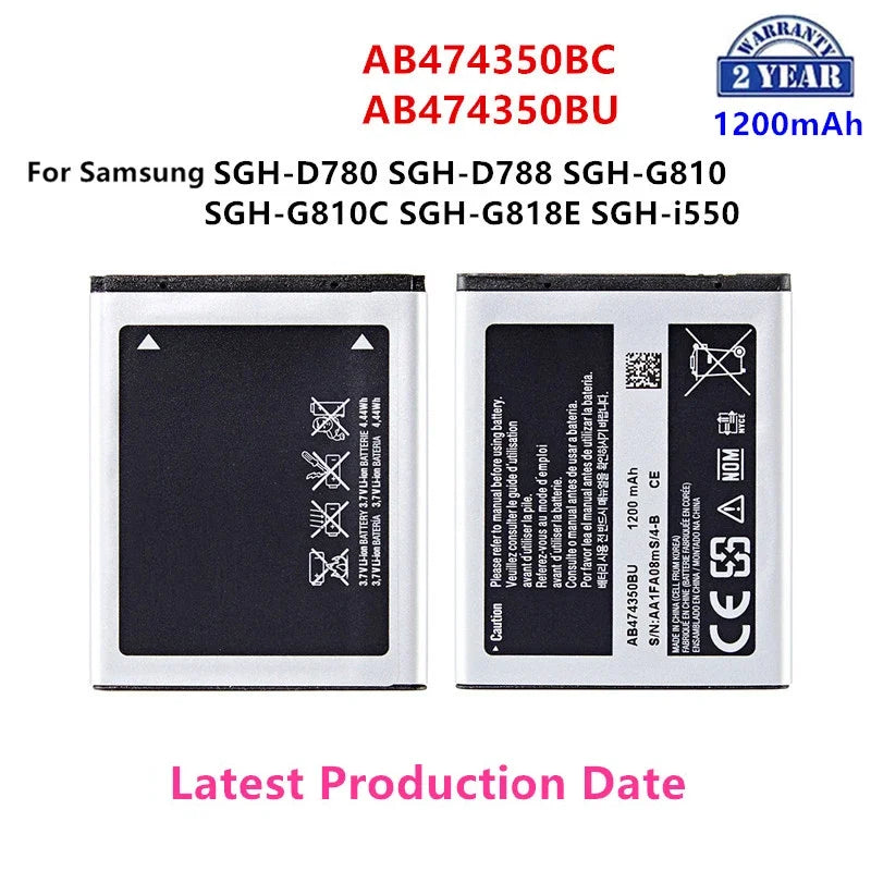 Nuovissima batteria AB474350BU AB474350BC 1200mAh per Samsung SGH-D780 SGH-D788 SGH-G810 SGH-G810C SGH-G818E SGH-i550