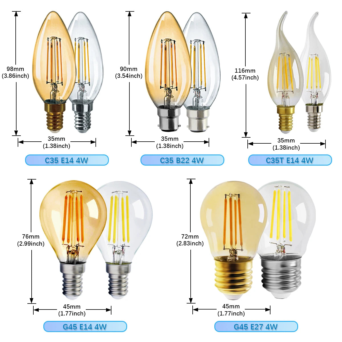 10 Lampadine LED E27 E14 B22 Stile Industriale Vintage, Retro Edison 8W 4W 6W 220V per Lampade a Filamento Incandescenti Edison