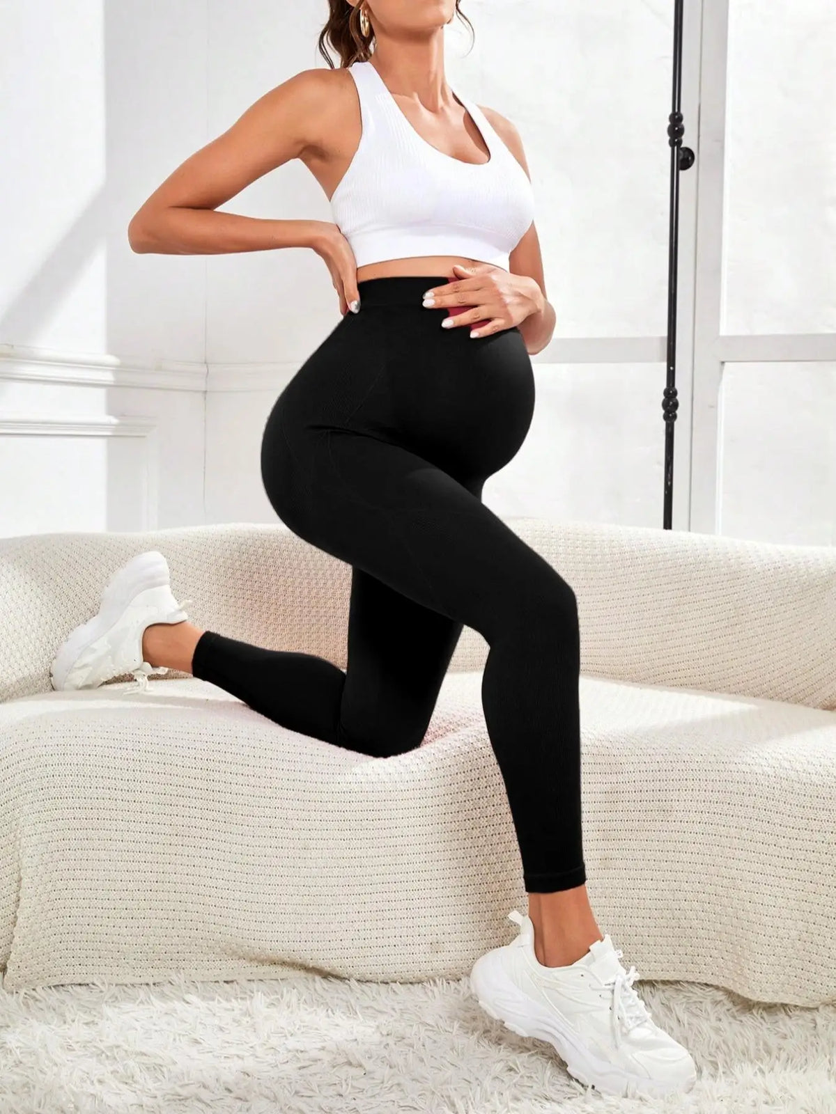 Leggings per gravidanza a vita alta Abiti premaman per donne incinte Pantaloni per il corpo Leggins lavorati a maglia con supporto per la pancia