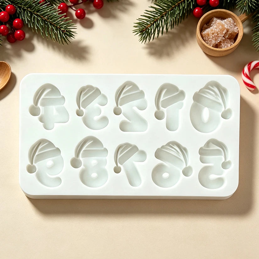 Stampo in silicone a forma di cappello di Babbo Natale con alfabeto e numeri per decorazioni in zucchero, resina, cupcake, pasticceria e decorazione di torte