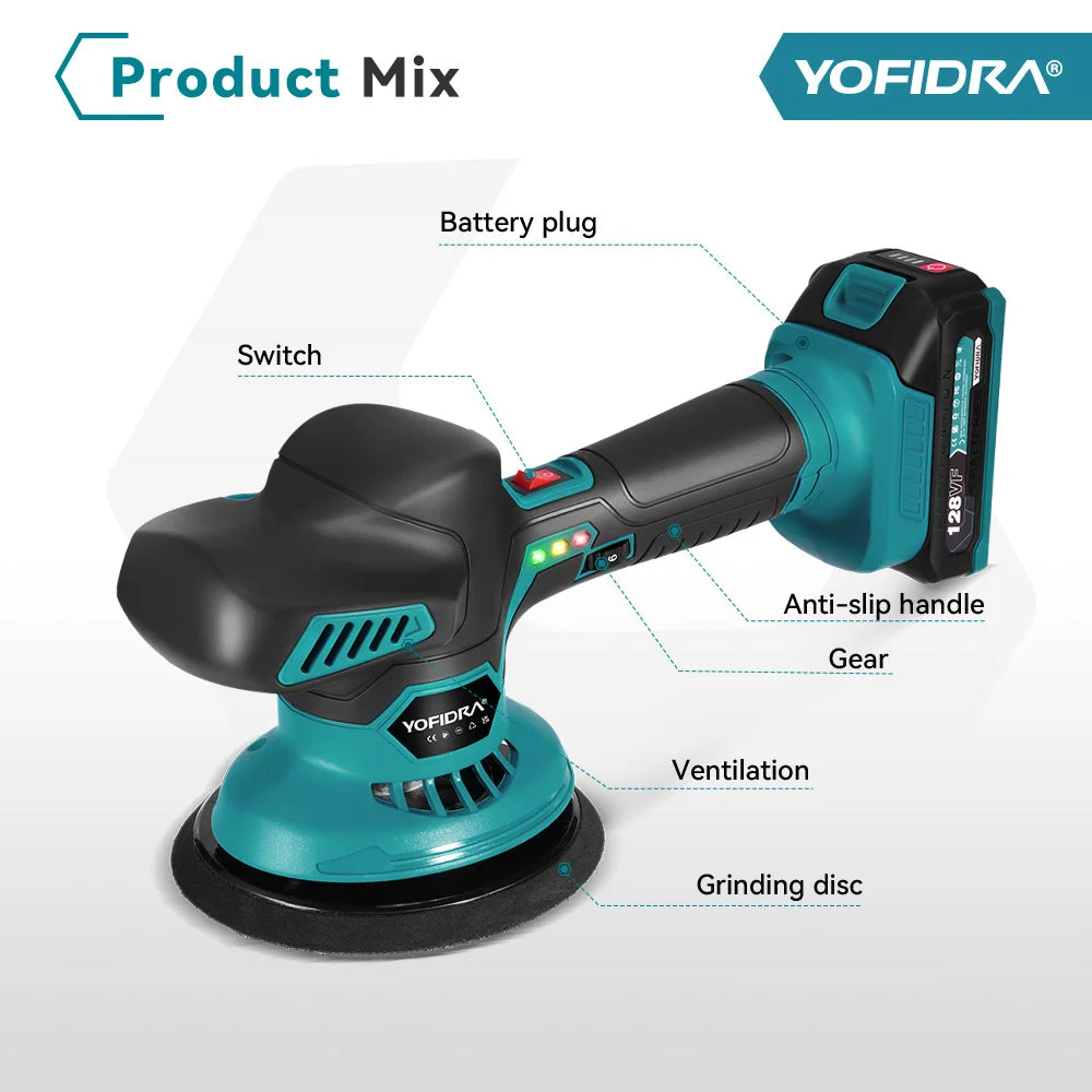 Lucidatrice elettrica per auto YOFIDRA 150MM 7000RPM, 6 velocità, senza fili, per lucidatura, levigatura e ceratura, compatibile con batteria Makita 18V.