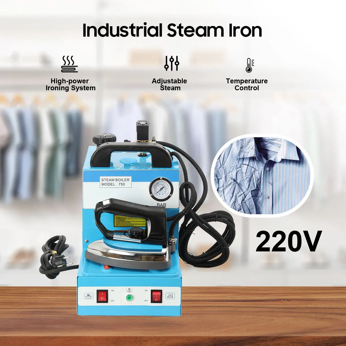 Ferro da Stiro Elettrico 1600W 220V, Macchina da Stiro a Pressione Verticale, Ferro da Stiro a Vapore Industriale ad Alta Potenza
