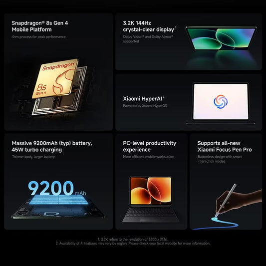 Xiaomi Pad 8 Versione Globale, Tablet con Display LCD da 11.2 Pollici 3.2K 144Hz, Snapdragon ®   Mi Pad con Fotocamera da 3MP di 8a Generazione e Batteria da 9200mAh