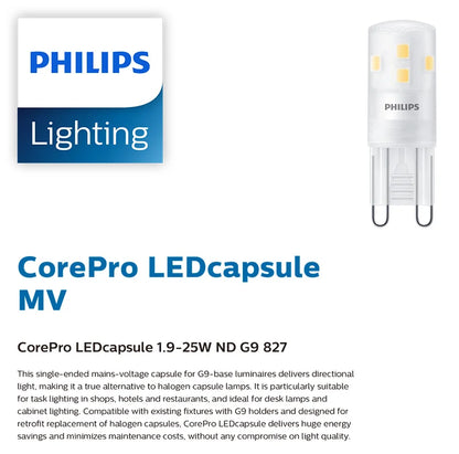 Philips CorePro LEDcapsule 1,9 W (= 25 W alogena) Lampada a spillo LED G9 2700 K Capsula bianca calda 220-240 V Lampadina Hotel Negozio Luce da scrivania