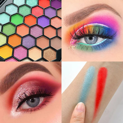 Palette Ombretti 54 Colori, Effetto Opaco, Shimmer e Glitter, Palette Ombretti Arcobaleno Pigmentata, Palette Cosmetica Professionale